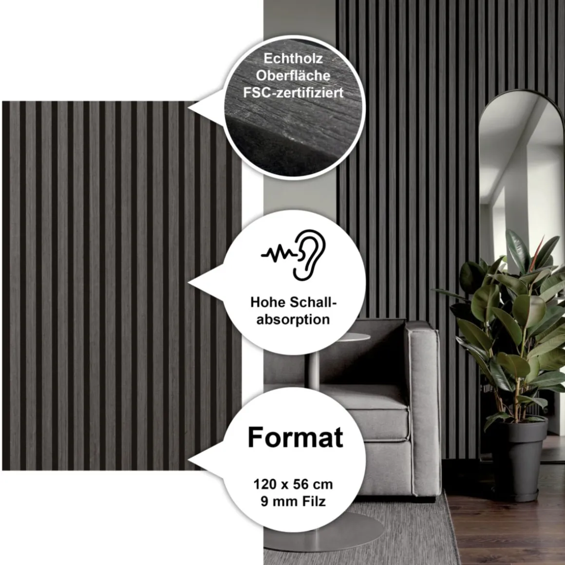 Sonido Elements Akustikpaneel Black oak1200x560x18mm FSC