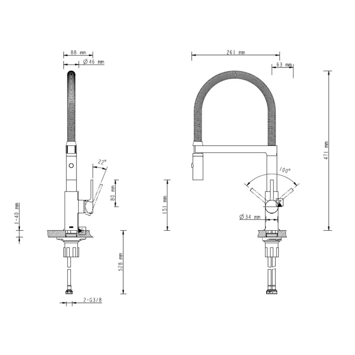 SP-Armatur ALUNA mit Geschirrbrause,schwenkbar, Keramikkar., Edelstahl-Optik