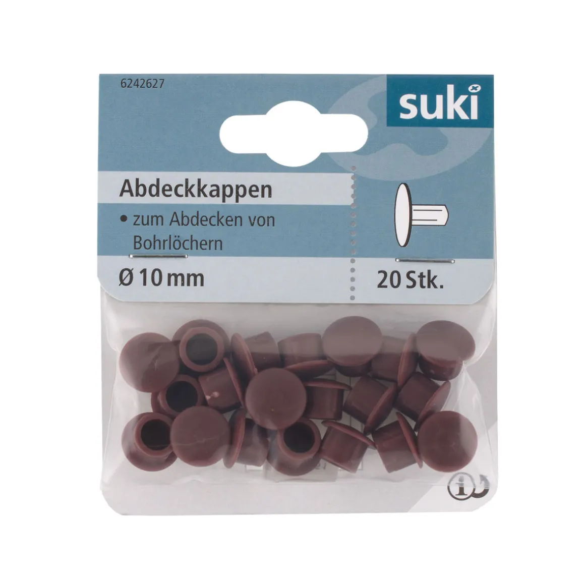 Suki Abdeckkappe Kunststoff Durchmesser 10 mm braun 20 Stück