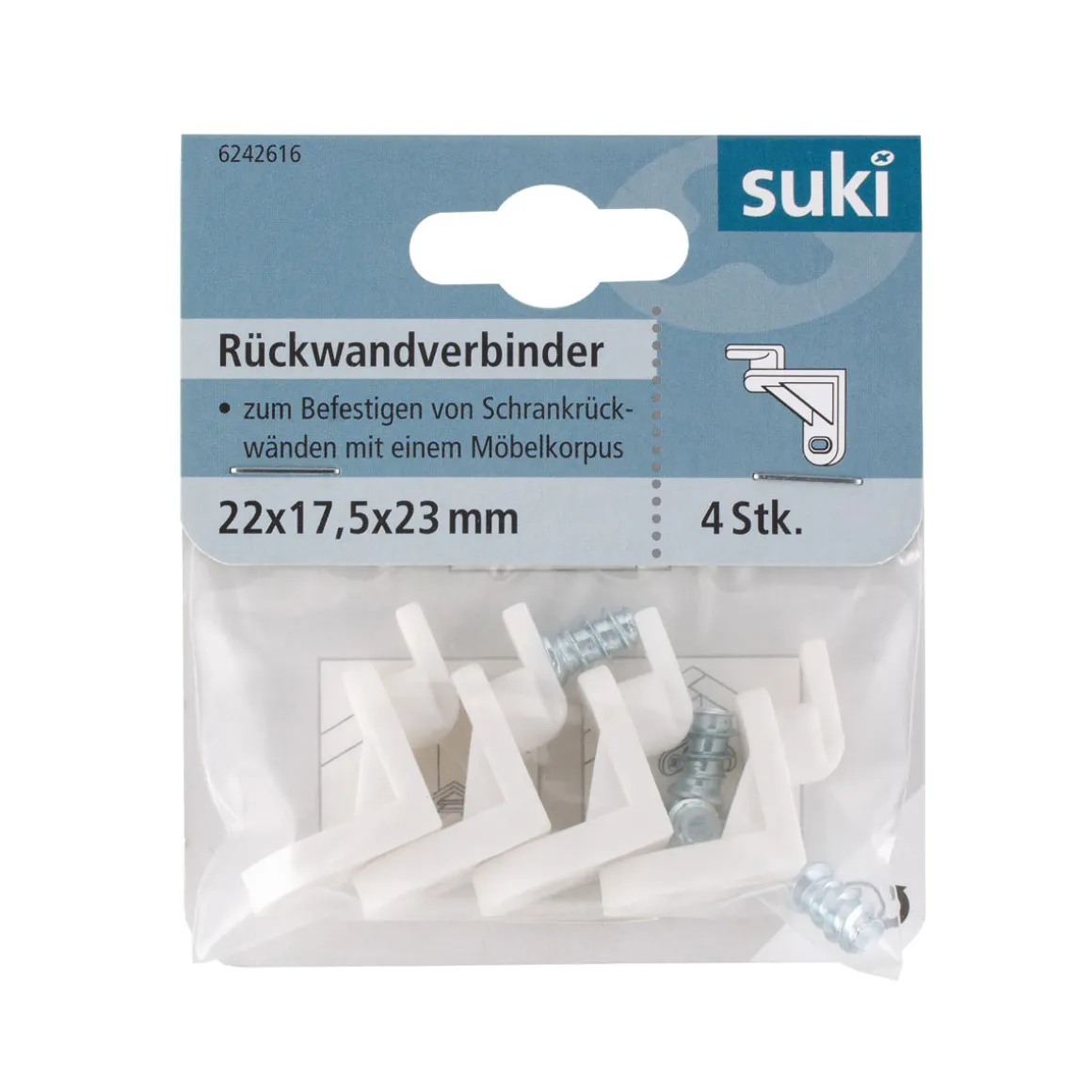Suki Rückwandverbinder Kunststoff 2,2 x 1,7 cm 4 Stück