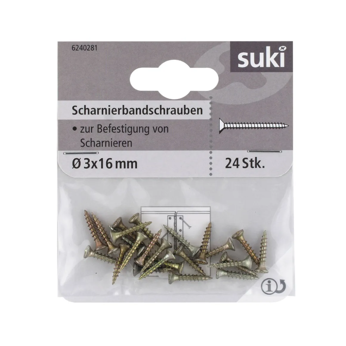 Suki Scharnierbandschraube Durchmesser 3 x 16 mm passiviert 24 Stück