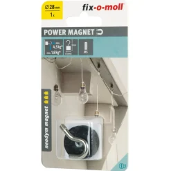 Suki Topfmagnet Neodym mit Schraubhaken M5 Ø 28 x 38 mm, gummiert, silber-schwarz