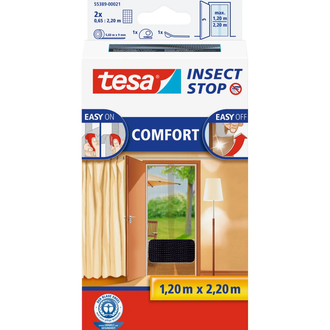 Tesa Fliegengitter Comfort für Türen anthrazit 2 x 2,20m inkl Klettband