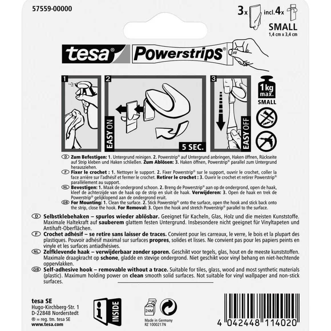 Tesa KlebehakenPowerstrips Small Trend weiß