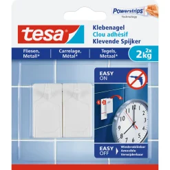 Tesa Klebenagel für Fliesen 2 Stück Traglast 2 x 2 Kg