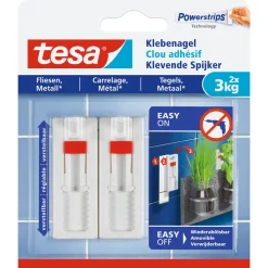 Tesa Klebenagel für Fliesen verstellbar 2 Stück Traglast 2 x 3 Kg