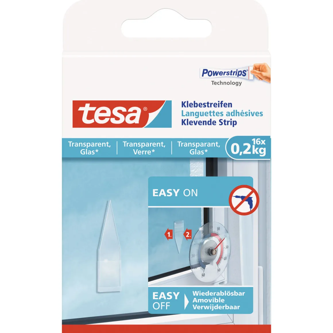 Tesa Klebestreifen transparent Glas 16 Stück Traglast 16 x 0,2 Kg