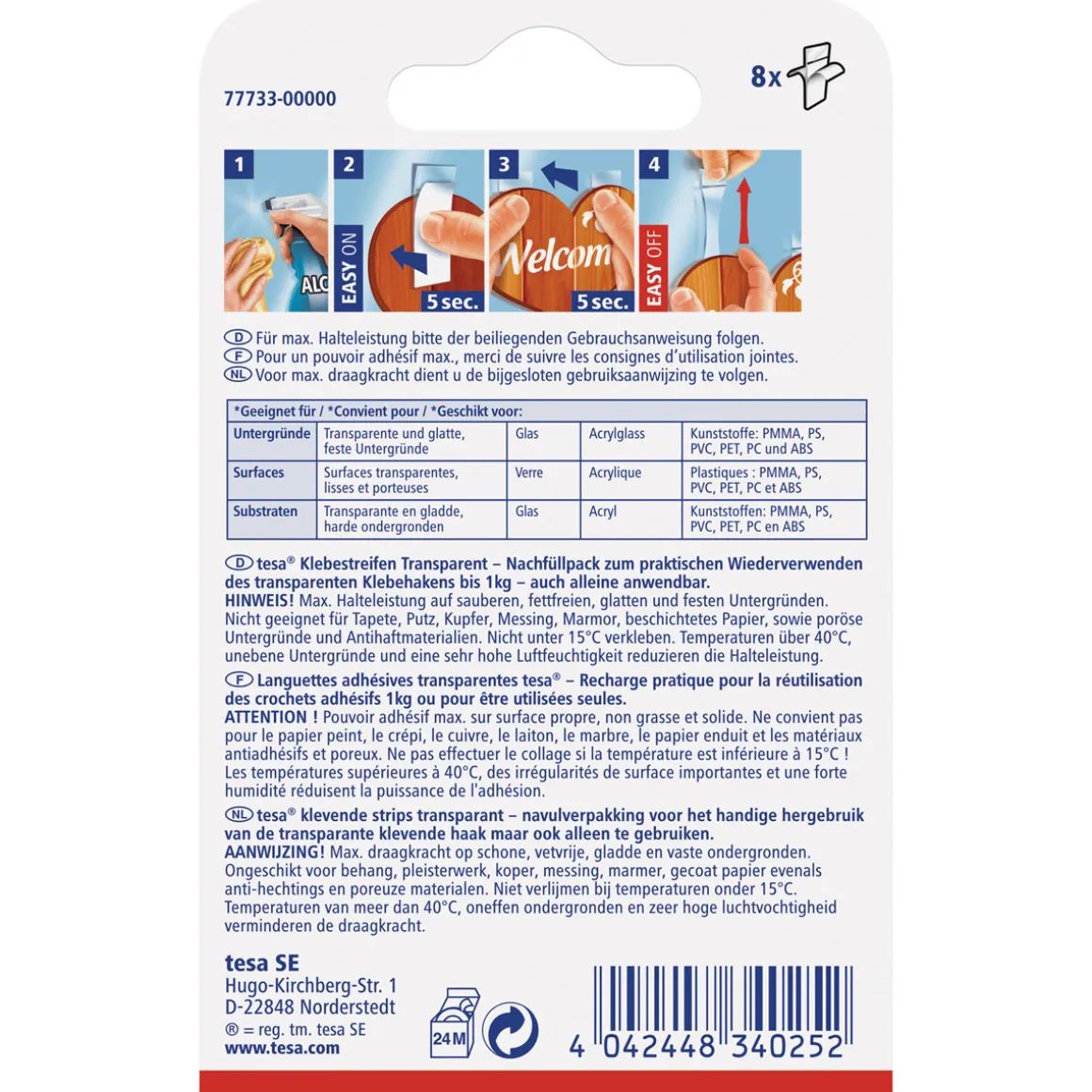 Tesa Klebestreifen transparent Glas 8 Stück Traglast 8 x 1 Kg