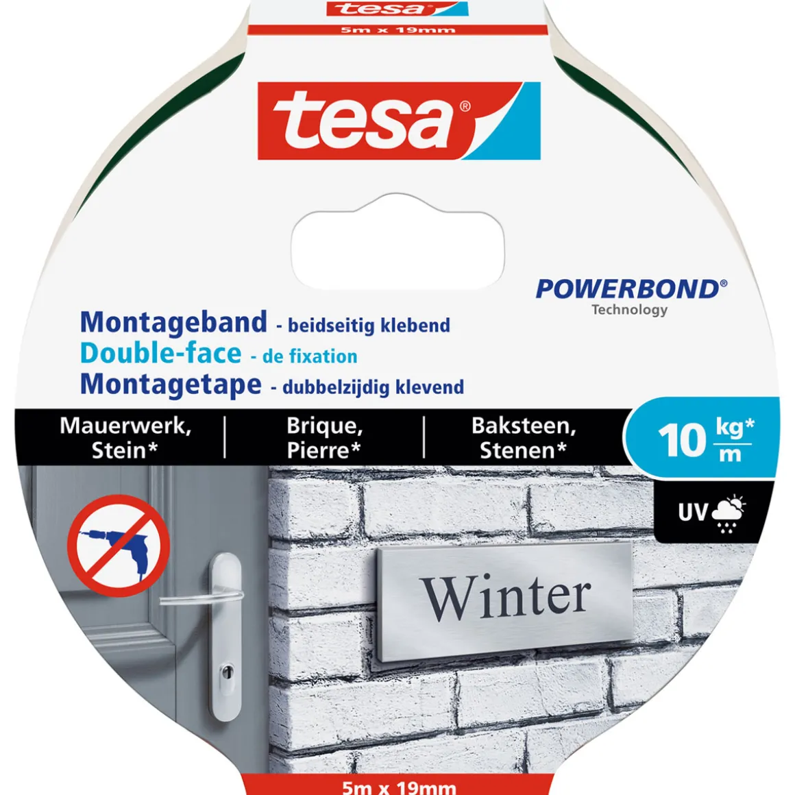 Tesa Montageband für Mauerwerk 5 m x 19 mm Traglast 10 kg
