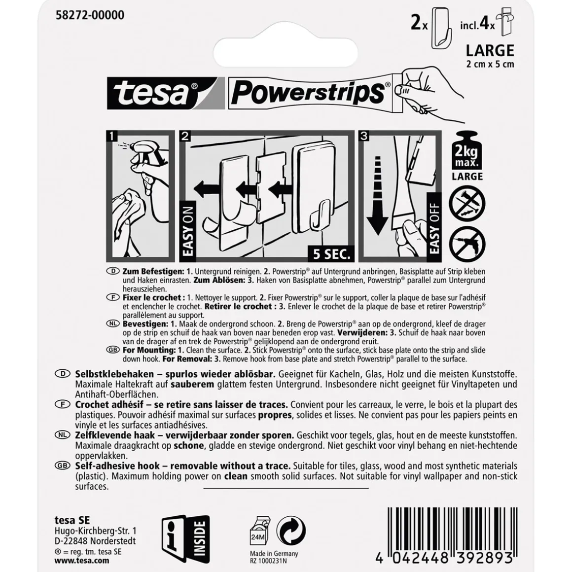 Tesa Powerstrips Haken Large rechteckig weiß