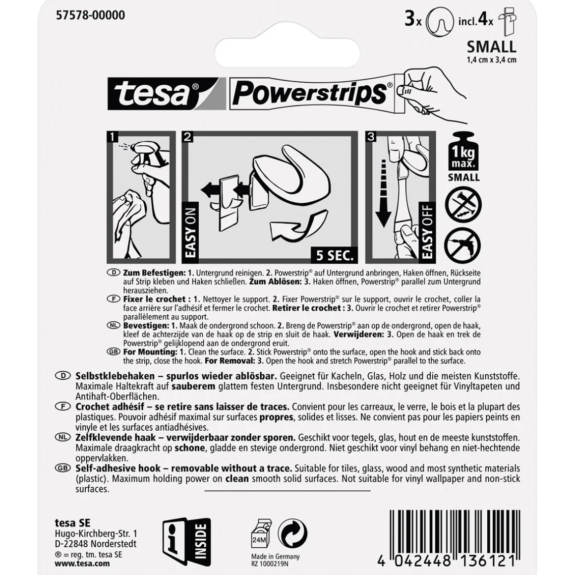 Tesa Powerstrips Haken Small rund chrom 3 Stück