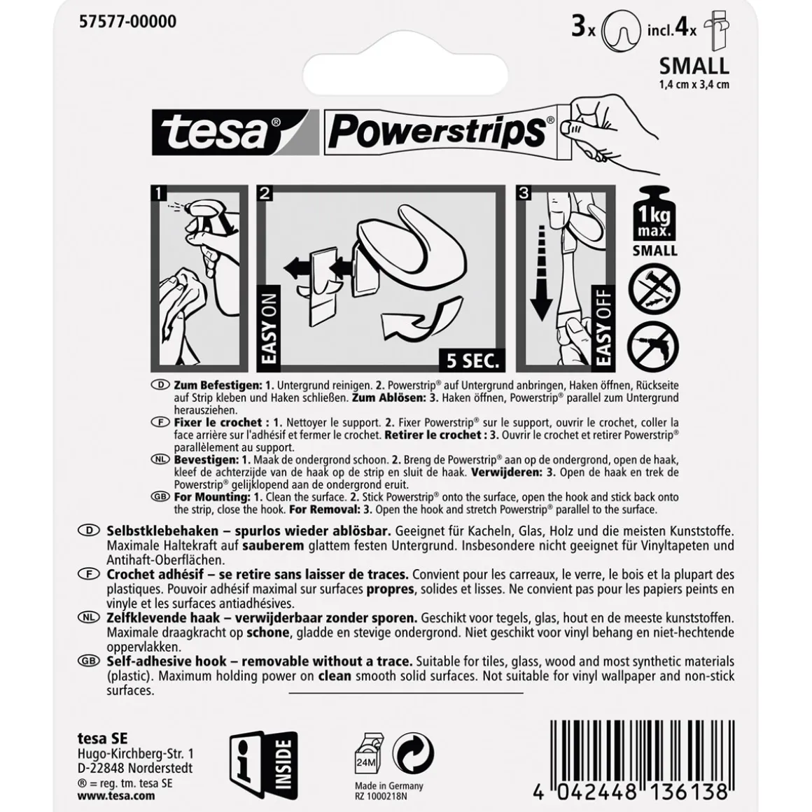Tesa Powerstrips Haken Small rund weiß 3 Stück