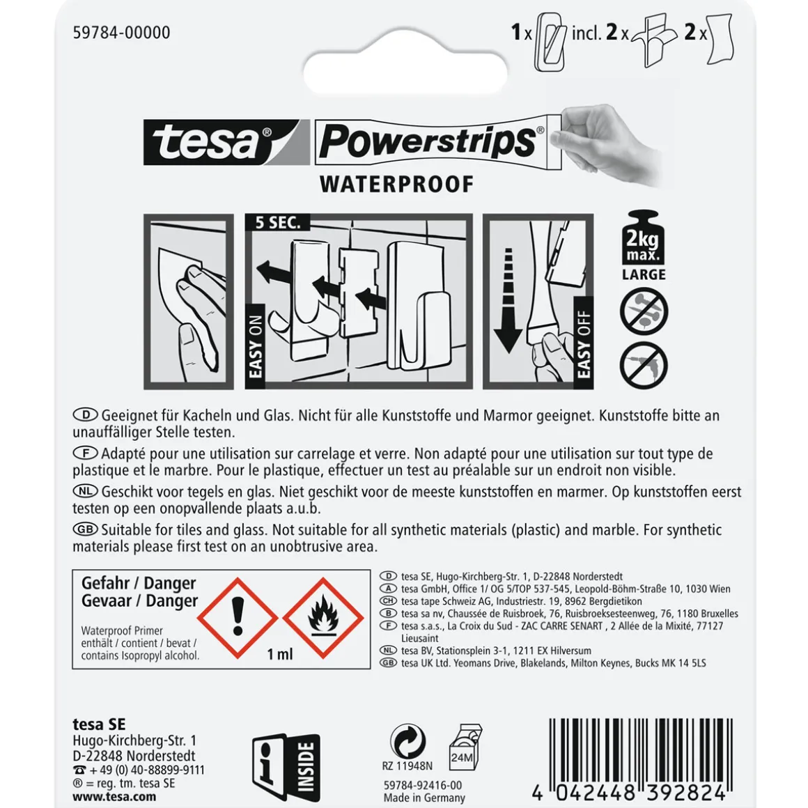 Tesa Powerstrips Waterproof Haken Large Metall und Plastik