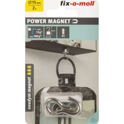 Topfmagnet Neodym mit Schraubhaken M5 Ø 15 x 38 mm, silber