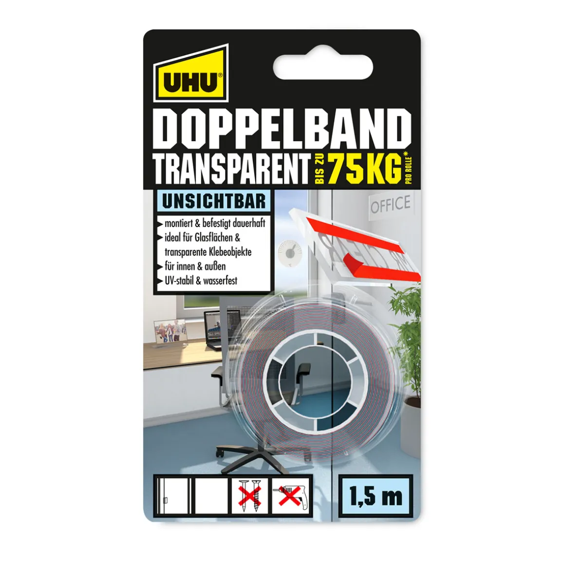 UHUDoppelband transparent 1,5 m