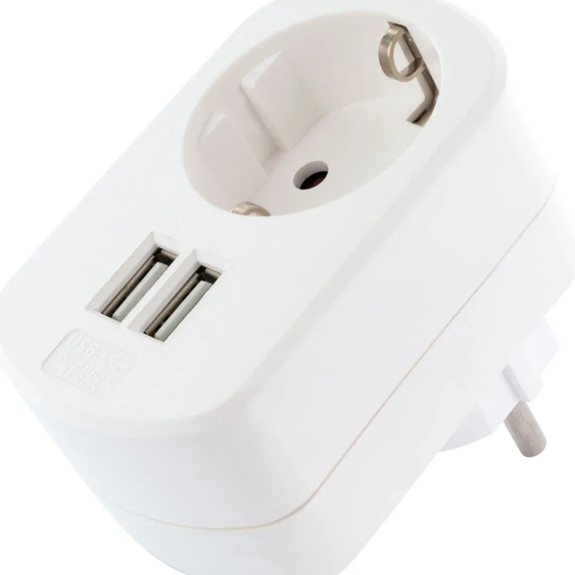230V Ladeadapter m. Steckd. 2xUSB 3.4Aweiss