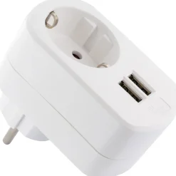 230V Ladeadapter m. Steckd. 2xUSB 3.4Aweiss