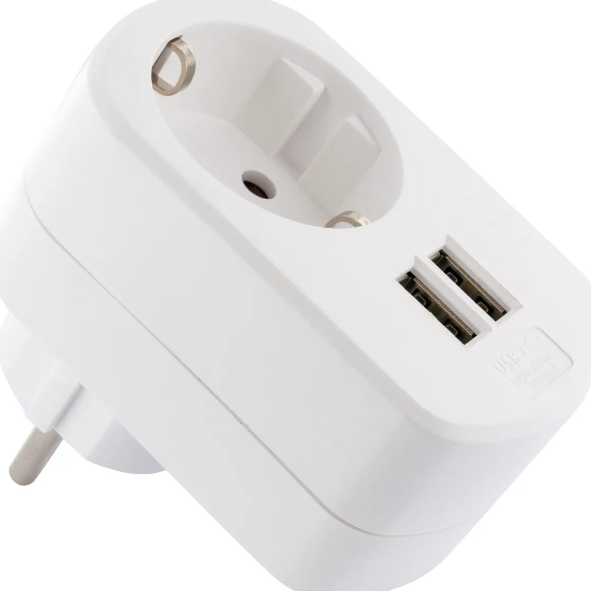 230V Ladeadapter m. Steckd. 2xUSB 3.4Aweiss