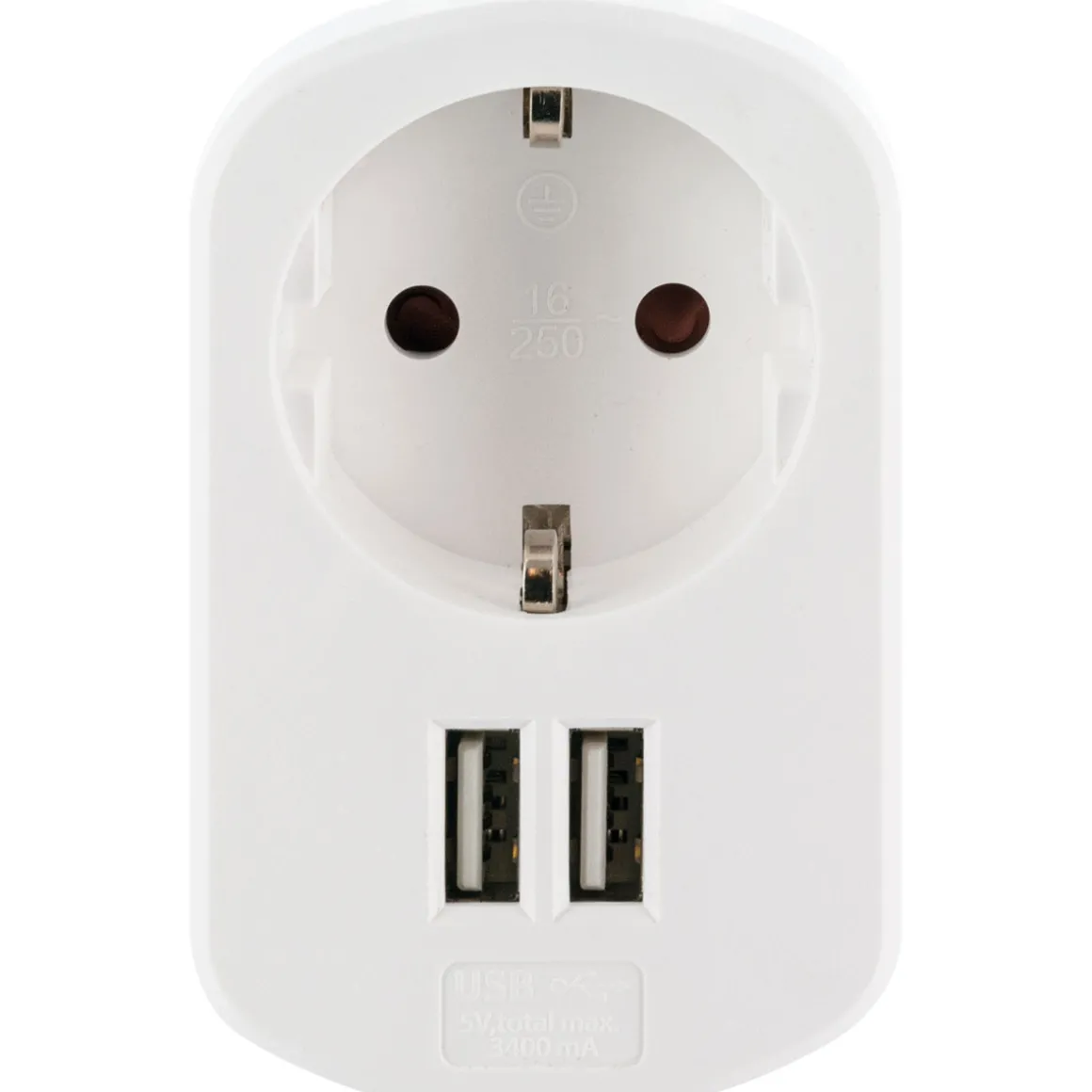 230V Ladeadapter m. Steckd. 2xUSB 3.4Aweiss