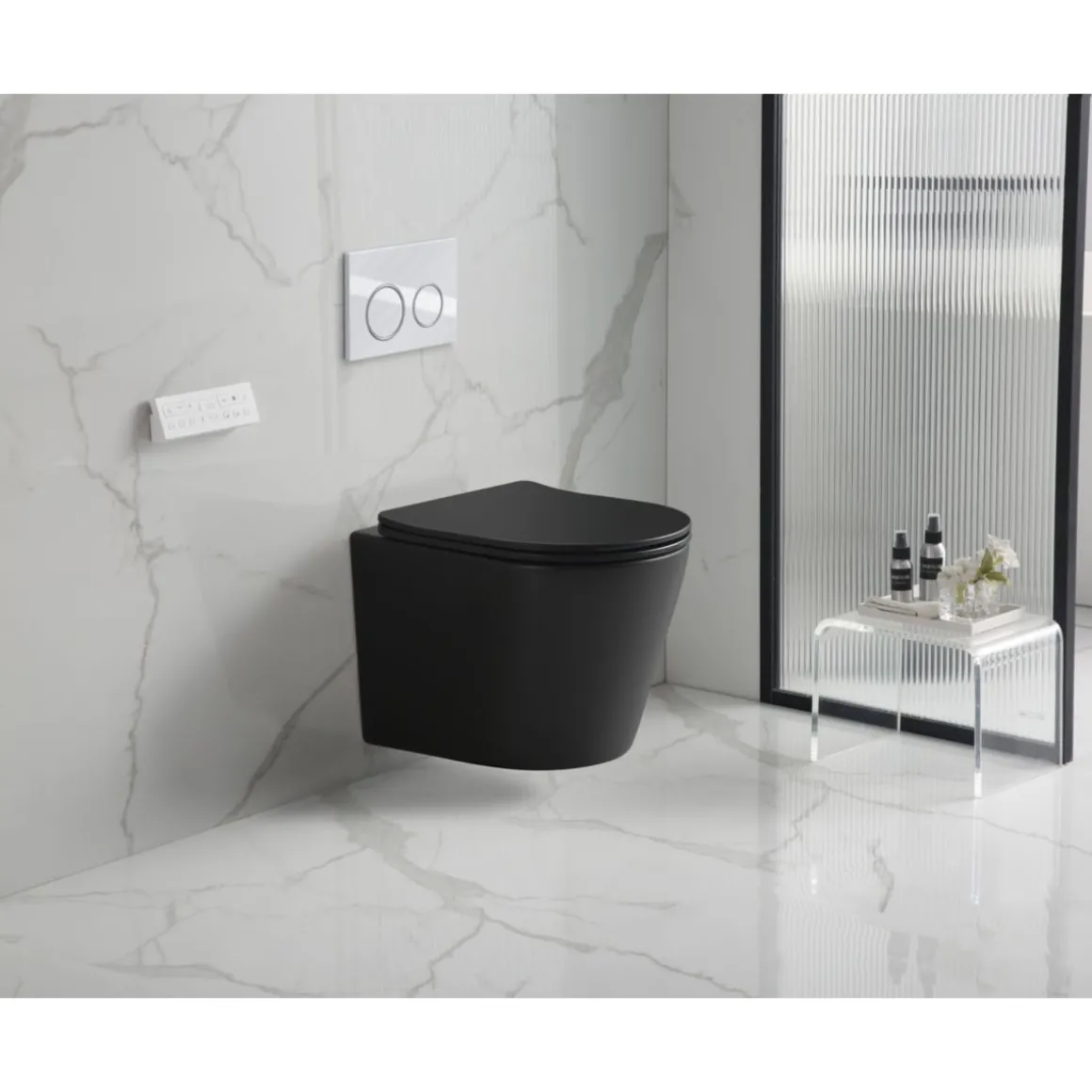 Wand-WC-Set Nakia mattschwarz spuelrand-los inkl. Deckel m. Absenkautomatik
