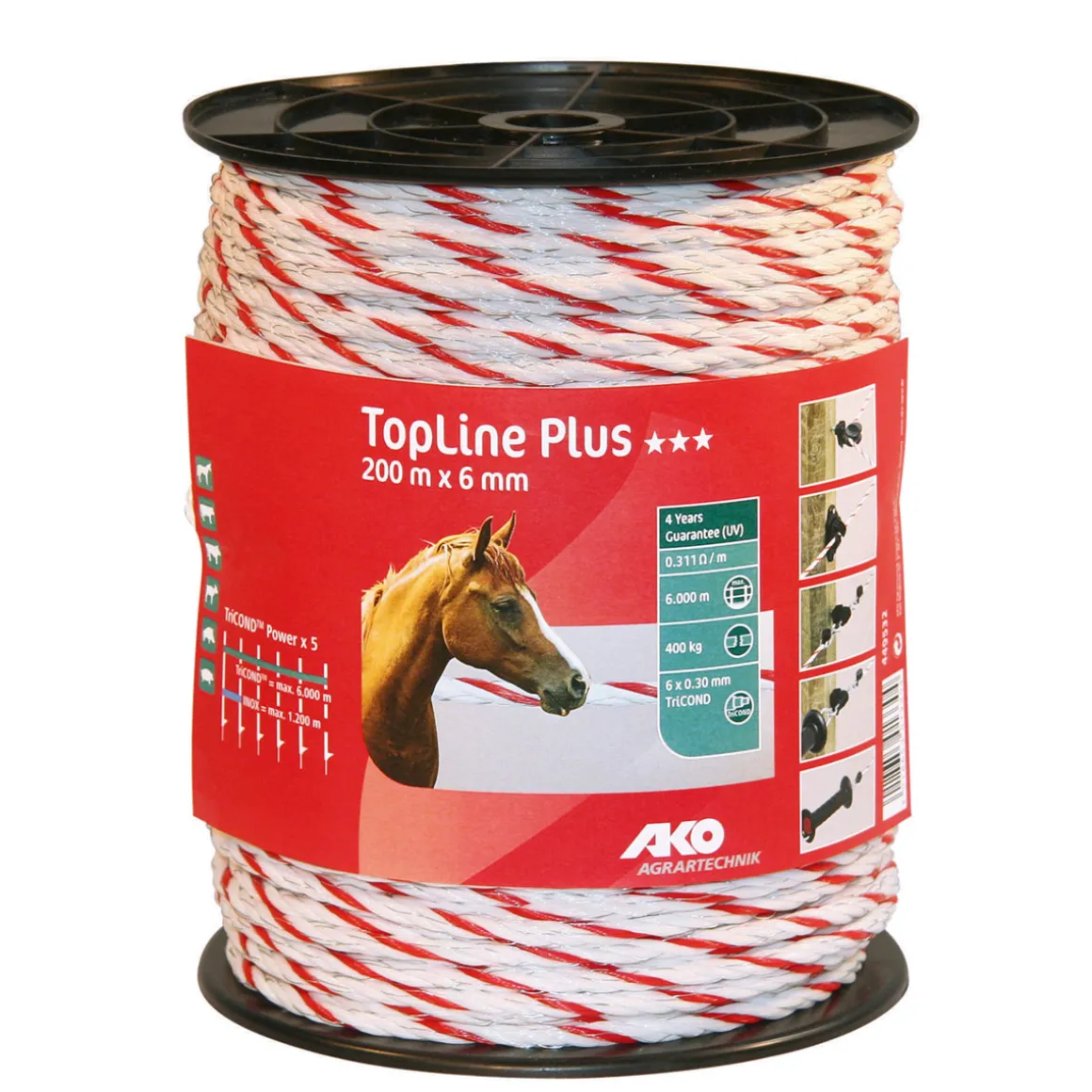 Weidezaunseil TopLine Plus 200 m Durchmesser 6 mm weiß-rot