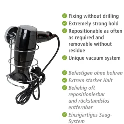 Wenko Haartrocknerhalter Befestigen ohne bohren Vacuum-Loc