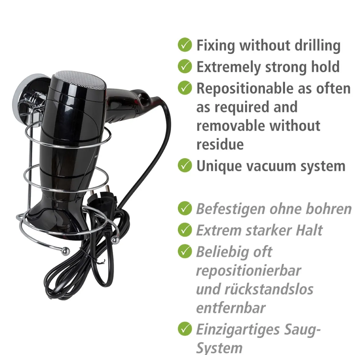Wenko Haartrocknerhalter Befestigen ohne bohren Vacuum-Loc