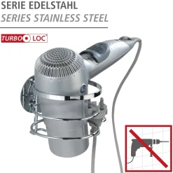 Wenko Haartrocknerhalter Edelstahl Befestigen ohne bohren Turbo-Loc