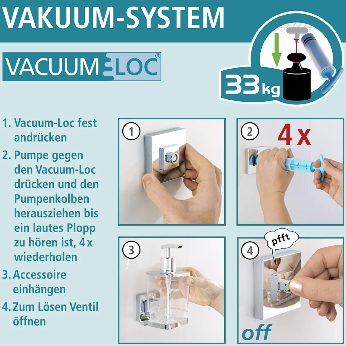 Wenko Vacuum-Loc Badetuchstange Uno Quadro