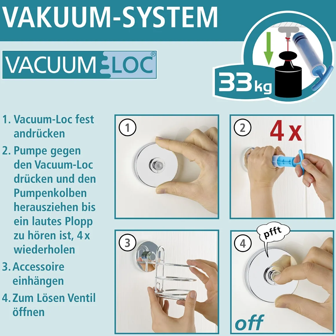 Wenko Vacuum-Loc Wandregal Bari 2 Etagen