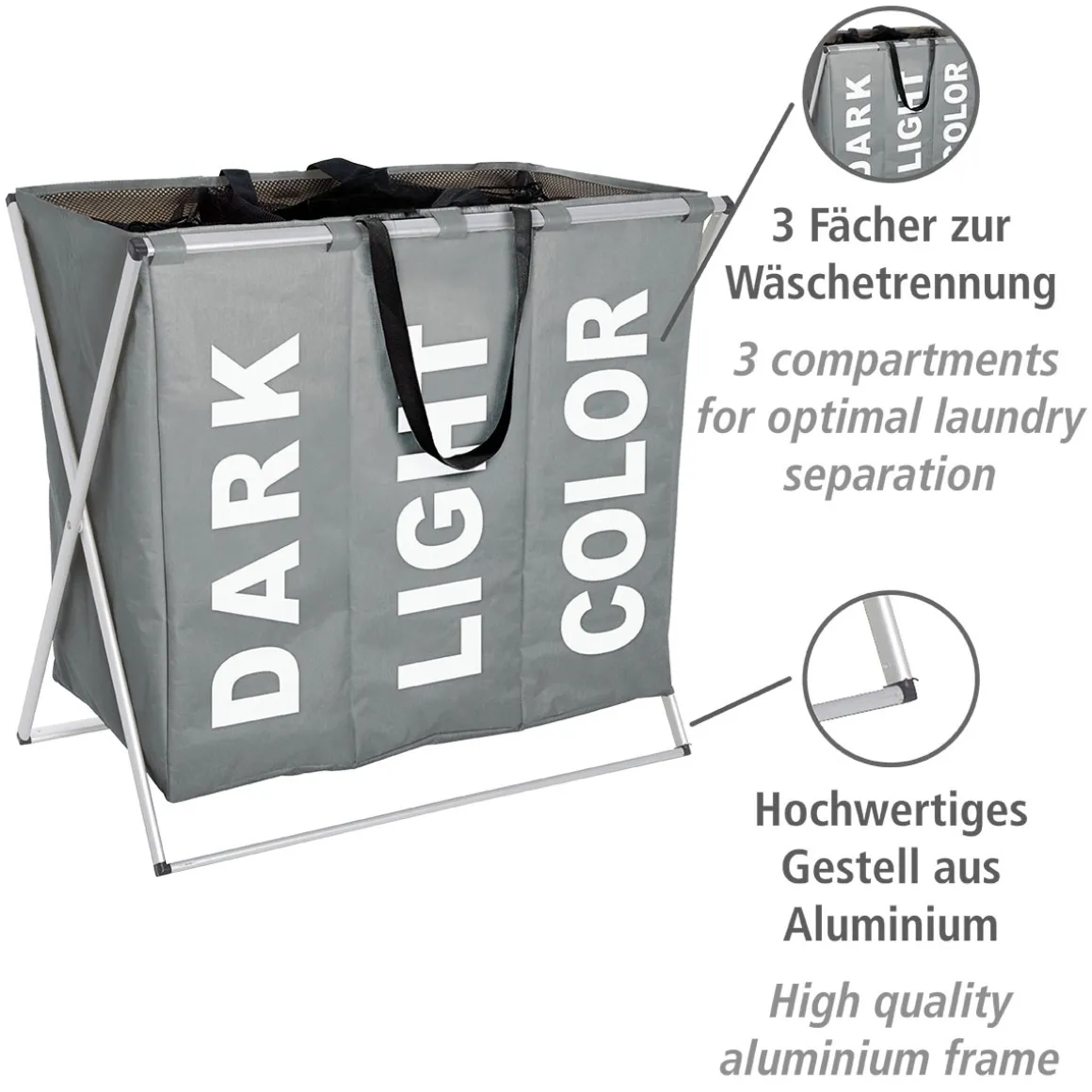 Wenko Wäschesammler Trio grau 130 l