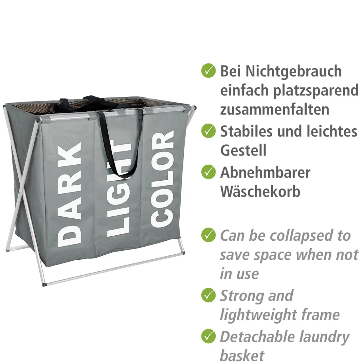 Wenko Wäschesammler Trio grau 130 l